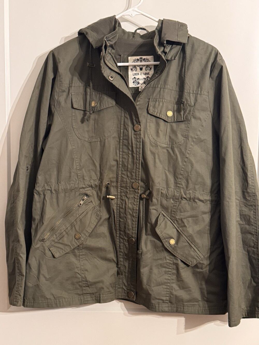 Lock and Love Casual Anorak Jacket Coat Detachable Hood Sz XL Army Jacket Green
